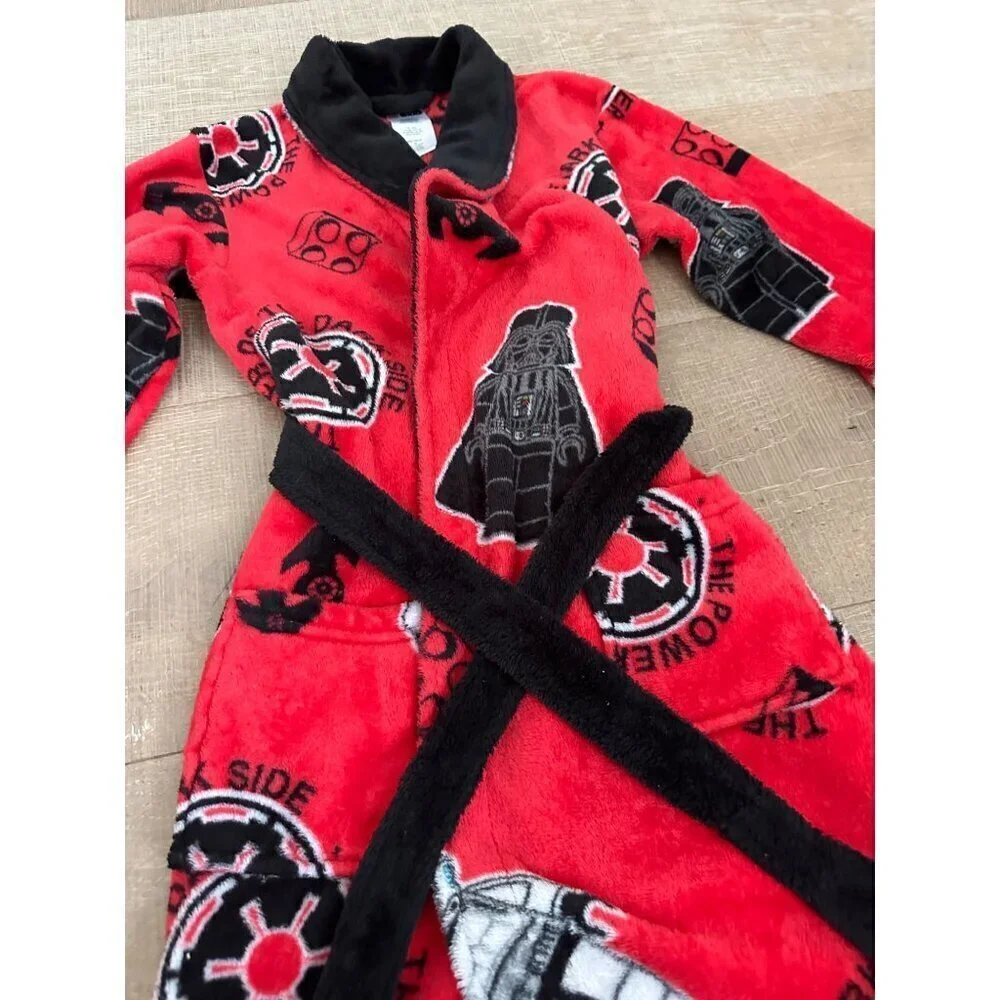 Star Wars Kids Robe Red Black Darth Vader Dark Side Fleece Polyester Belted Size
